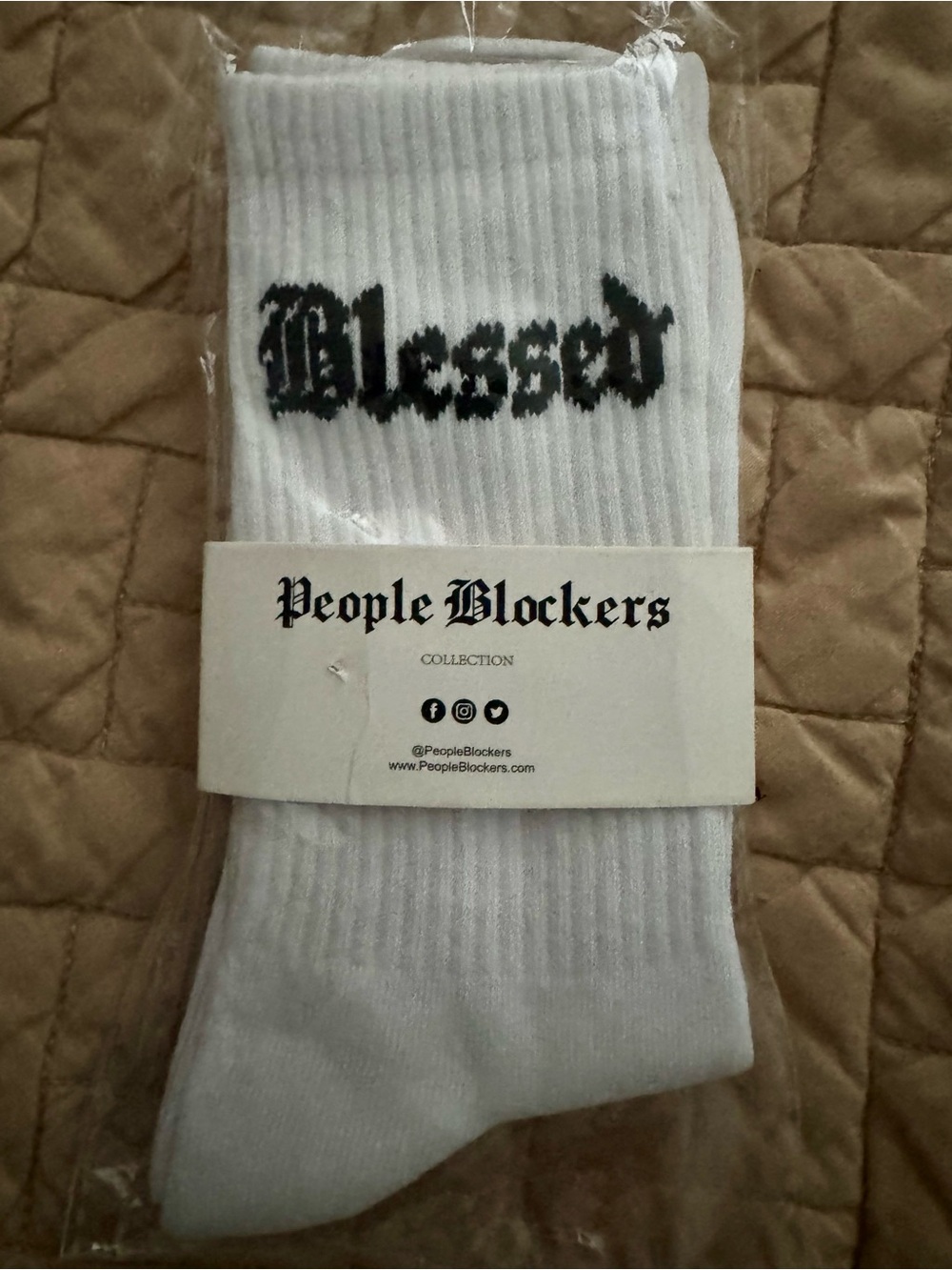 "Blessed" People Blockers White Crew Socks